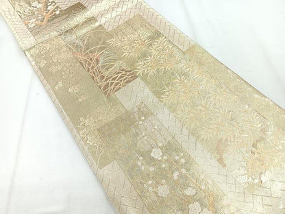 平和屋着物◎佐賀錦 六通柄袋帯 短冊花文 金糸 正絹 逸品 CABD5136nb