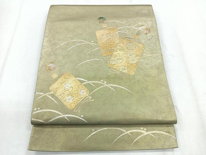 平和屋着物◎太鼓柄袋帯　器物花文　金銀彩　正絹　逸品　CABD5142nb