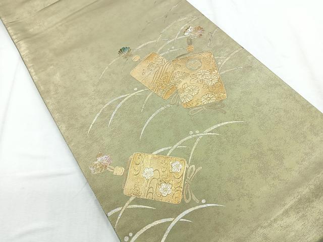 平和屋着物◎太鼓柄袋帯　器物花文　金銀彩　正絹　逸品　CABD5142nb