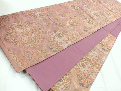 平和屋着物◎六通柄袋帯　双鳥花文　金糸　正絹　逸品　CABD5147nb