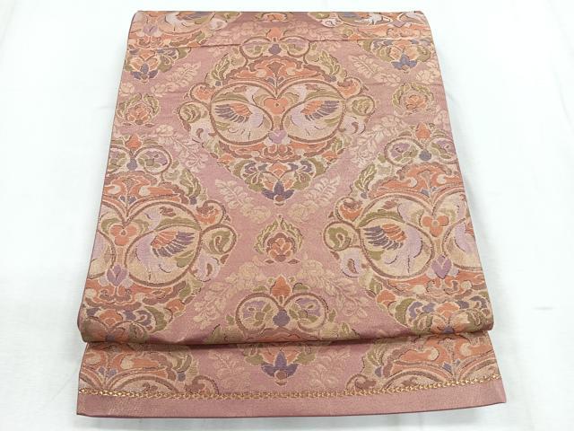 平和屋着物◎六通柄袋帯　双鳥花文　金糸　正絹　逸品　CABD5147nb