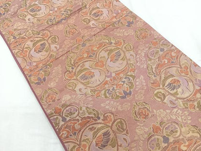 平和屋着物◎六通柄袋帯　双鳥花文　金糸　正絹　逸品　CABD5147nb