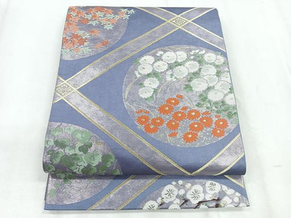 平和屋着物◎六通柄袋帯　天井花文　金糸　正絹　逸品　CABD5149nb