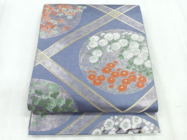平和屋着物◎六通柄袋帯　天井花文　金糸　正絹　逸品　CABD5149nb