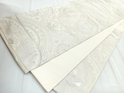 平和屋着物◎六通柄袋帯 鳳凰更紗花文 銀糸 正絹 逸品 CABD5152nb