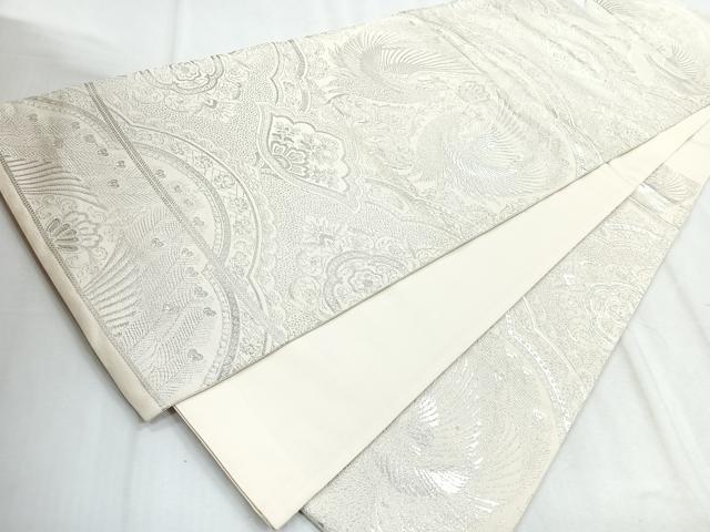 平和屋着物◎六通柄袋帯 鳳凰更紗花文 銀糸 正絹 逸品 CABD5152nb