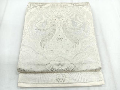 平和屋着物◎六通柄袋帯 鳳凰更紗花文 銀糸 正絹 逸品 CABD5152nb