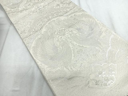 平和屋着物◎六通柄袋帯 鳳凰更紗花文 銀糸 正絹 逸品 CABD5152nb