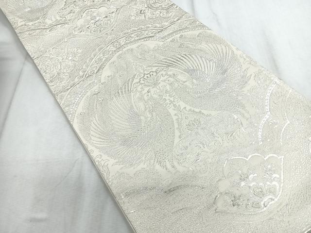 平和屋着物◎六通柄袋帯 鳳凰更紗花文 銀糸 正絹 逸品 CABD5152nb