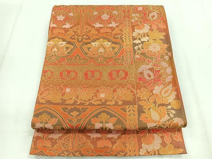 平和屋着物◎六通柄袋帯　更紗花文　金糸　正絹　逸品　CABD5153nb