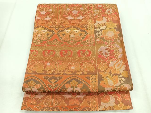 平和屋着物◎六通柄袋帯　更紗花文　金糸　正絹　逸品　CABD5153nb