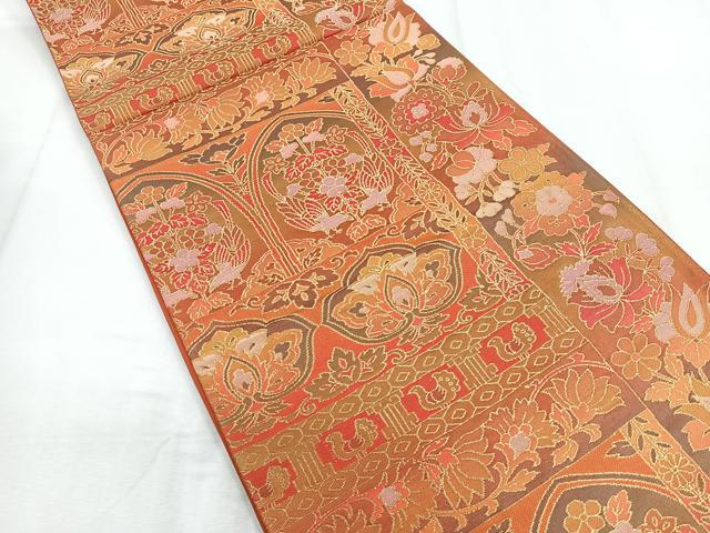 平和屋着物◎六通柄袋帯　更紗花文　金糸　正絹　逸品　CABD5153nb