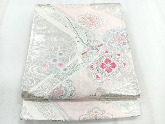 平和屋着物◎六通柄袋帯 唐織 鳳凰花文 銀糸 正絹 逸品 CABD5156nb