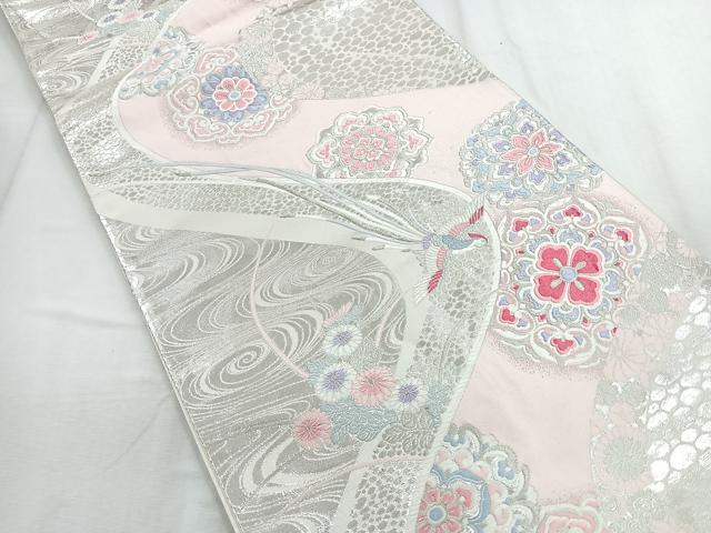 平和屋着物◎六通柄袋帯 唐織 鳳凰花文 銀糸 正絹 逸品 CABD5156nb