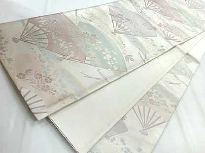 平和屋着物◎佐賀錦 六通柄袋帯 扇面花文 金銀糸 正絹 逸品 CABD5159nb