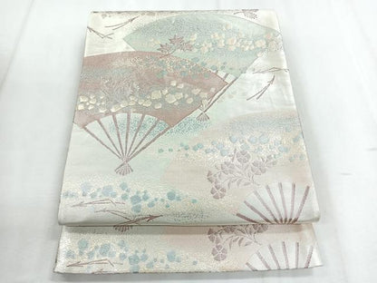 平和屋着物◎佐賀錦 六通柄袋帯 扇面花文 金銀糸 正絹 逸品 CABD5159nb