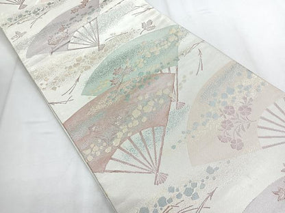平和屋着物◎佐賀錦 六通柄袋帯 扇面花文 金銀糸 正絹 逸品 CABD5159nb