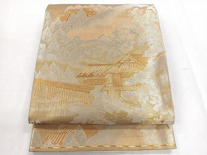平和屋着物◎佐賀錦 六通柄袋帯 風景紋 金銀糸 正絹 逸品 CABD5160nb