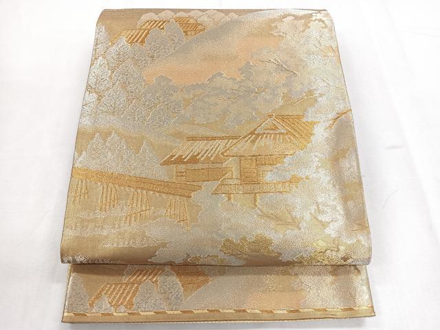 平和屋着物◎佐賀錦 六通柄袋帯 風景紋 金銀糸 正絹 逸品 CABD5160nb