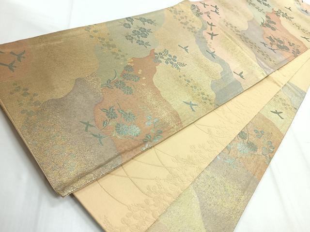 平和屋着物◎六通柄袋帯 道長花鳥文 金糸 正絹 逸品 CABD5161nb