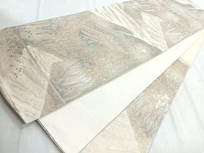 平和屋着物◎六通柄袋帯 風景文 金銀糸 正絹 逸品 CABD5165nb