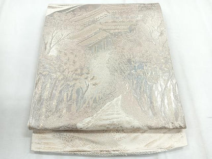 平和屋着物◎六通柄袋帯 風景文 金銀糸 正絹 逸品 CABD5165nb