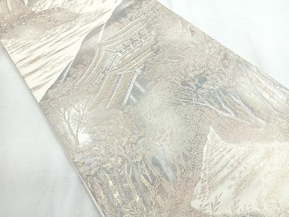 平和屋着物◎六通柄袋帯 風景文 金銀糸 正絹 逸品 CABD5165nb