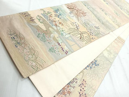 平和屋着物◎六通柄袋帯 花鳥文 金銀糸 正絹 逸品 CABD5166nb