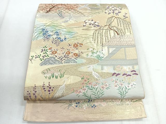 平和屋着物◎六通柄袋帯 花鳥文 金銀糸 正絹 逸品 CABD5166nb