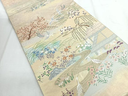 平和屋着物◎六通柄袋帯 花鳥文 金銀糸 正絹 逸品 CABD5166nb