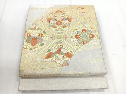 平和屋着物◎太鼓柄袋帯 綴 花鳥文 金銀糸 正絹 逸品 CABD5168nb