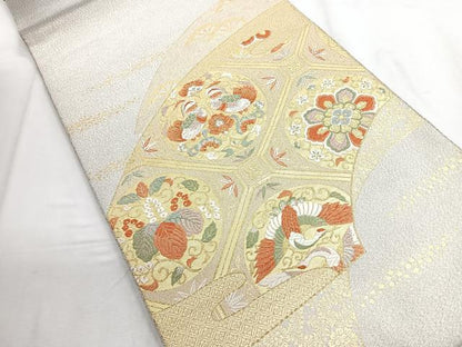 平和屋着物◎太鼓柄袋帯 綴 花鳥文 金銀糸 正絹 逸品 CABD5168nb