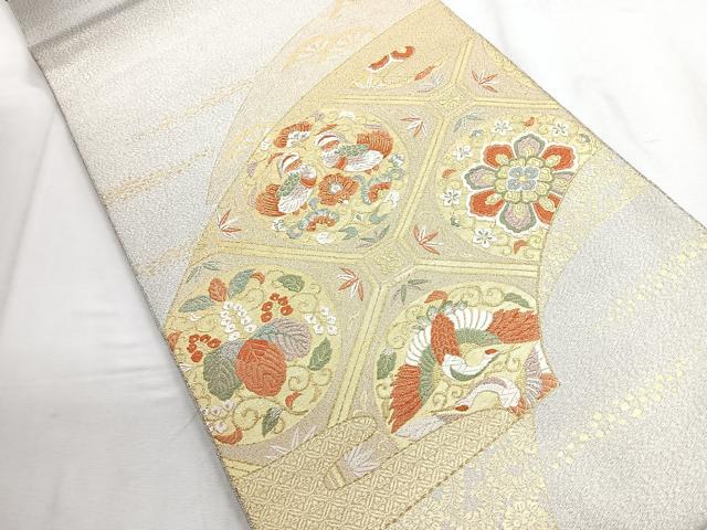 平和屋着物◎太鼓柄袋帯 綴 花鳥文 金銀糸 正絹 逸品 CABD5168nb