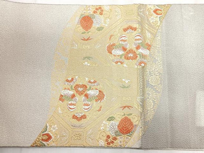 平和屋着物◎太鼓柄袋帯 綴 花鳥文 金銀糸 正絹 逸品 CABD5168nb