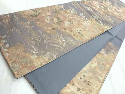 平和屋着物◎六通柄袋帯 飛鶴枝松文 金糸 正絹 逸品 CABD5169nb