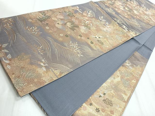 平和屋着物◎六通柄袋帯 飛鶴枝松文 金糸 正絹 逸品 CABD5169nb