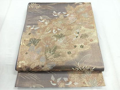 平和屋着物◎六通柄袋帯 飛鶴枝松文 金糸 正絹 逸品 CABD5169nb