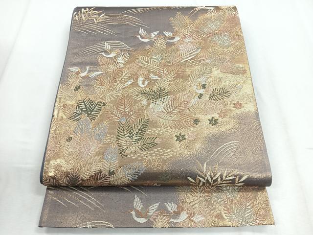 平和屋着物◎六通柄袋帯 飛鶴枝松文 金糸 正絹 逸品 CABD5169nb