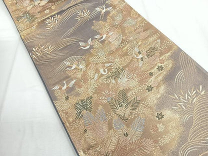 平和屋着物◎六通柄袋帯 飛鶴枝松文 金糸 正絹 逸品 CABD5169nb