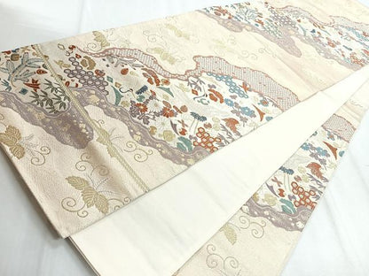 平和屋着物◎六通柄袋帯　唐織　双寿小袖文　金糸　正絹　逸品　CABD5170nb