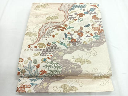 平和屋着物◎六通柄袋帯　唐織　双寿小袖文　金糸　正絹　逸品　CABD5170nb