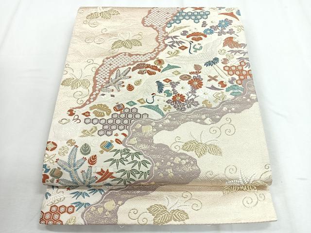 平和屋着物◎六通柄袋帯　唐織　双寿小袖文　金糸　正絹　逸品　CABD5170nb
