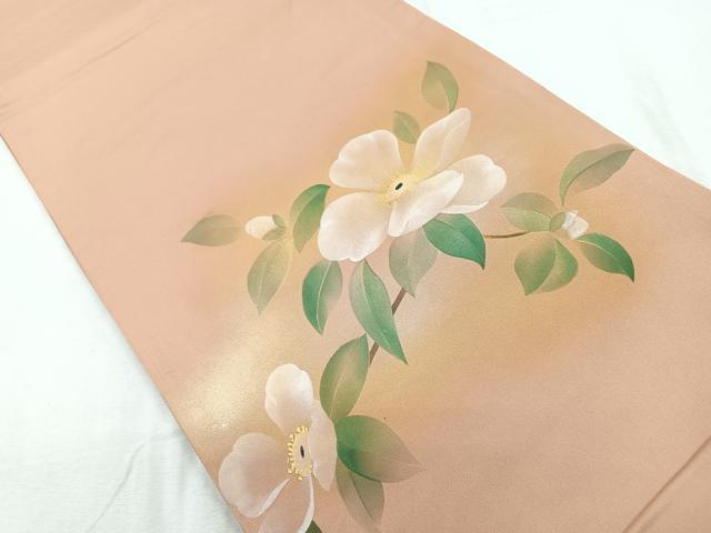 平和屋着物◎太鼓柄袋帯　手描き　草花文　金彩　正絹　逸品　CABD5174nb
