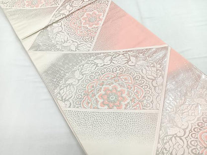 平和屋着物◎六通柄袋帯　唐織　正倉院花文　銀糸　正絹　逸品　CABD5180nb