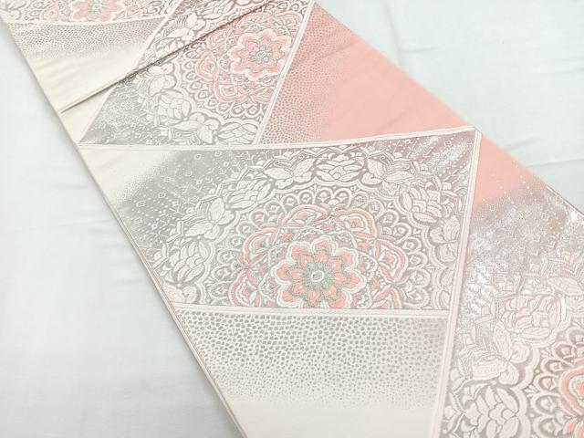 平和屋着物◎六通柄袋帯　唐織　正倉院花文　銀糸　正絹　逸品　CABD5180nb
