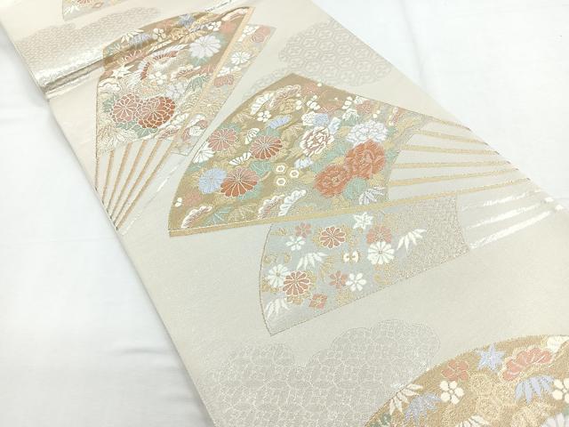 平和屋着物◎六通柄袋帯　唐織　扇面花鳥文　金銀糸　正絹　逸品　CABD5183nb
