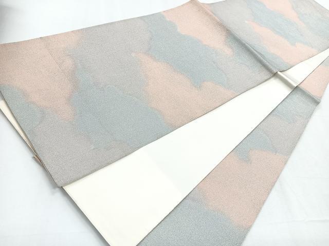 平和屋着物◎全通柄袋帯　綴れ　霞文　銀糸　正絹　逸品　CABD5187nb