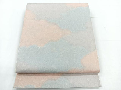 平和屋着物◎全通柄袋帯　綴れ　霞文　銀糸　正絹　逸品　CABD5187nb