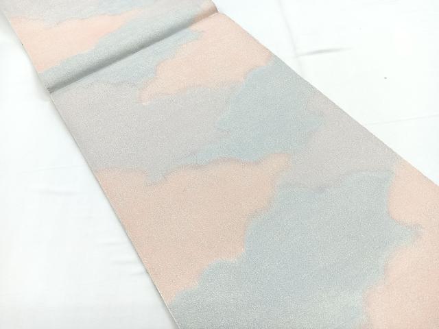 平和屋着物◎全通柄袋帯　綴れ　霞文　銀糸　正絹　逸品　CABD5187nb