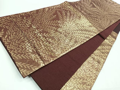 平和屋着物◎六通柄袋帯　枝葉文　金糸　正絹　逸品　CABD5190nb